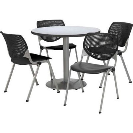 KFI 42" Round Dining Table & Chair Set, Gray Table With Black Plastic Chairs T42RD-B1922SL-GN-2300-P10